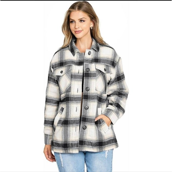 Love Tree Jackets & Blazers - Love Tree sherpa lined Plaid Shacket medium